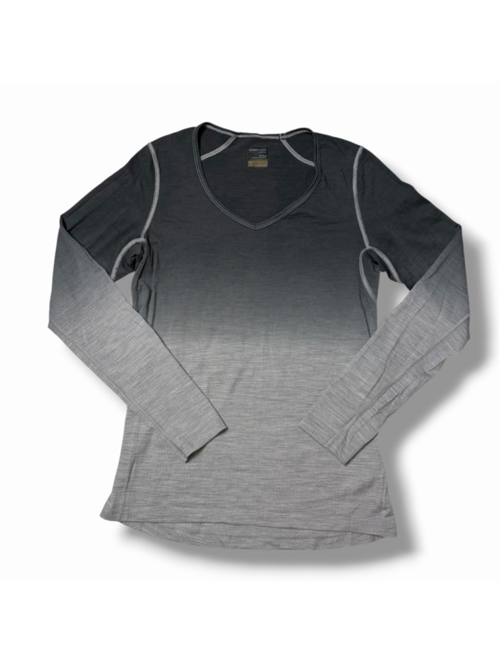 Icebreaker Womens M Gray Ombré Merino Wool Bodyfit 200 Base Layer Long Sleeve